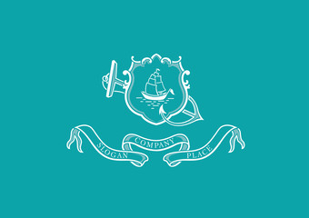 Creative Marine emblem, shield, anchor and ship