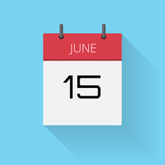 June 15, Daily calendar icon, Date and time, day, month, Holiday, Flat designed Vector Illustration