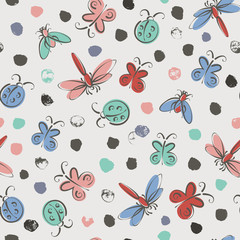 Abstract summer insects vector seamless pattern