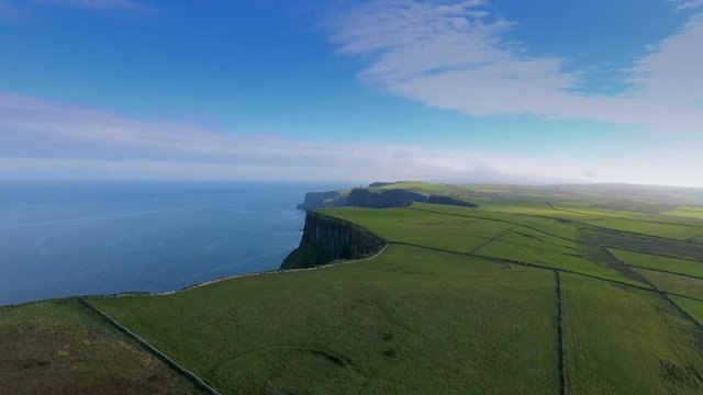 A beautiful green feilds from the Cliffs oF Moher it is a long cliff fronting the big sea and one of Irelands most visited spot
