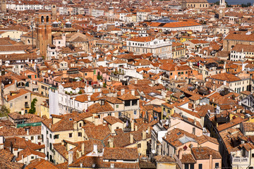 Obraz premium Venice aerial cityscape view with red tile roofs from San Marco Campanile. Venice, Italy.