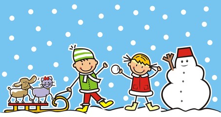 children and pets in winter