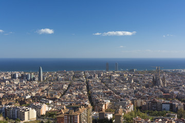 View of Barcelona, tower Agbar, the twin towers and The Sagrada Familia Basilica