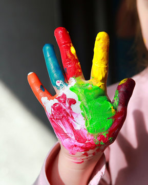 Painted hand of the child
