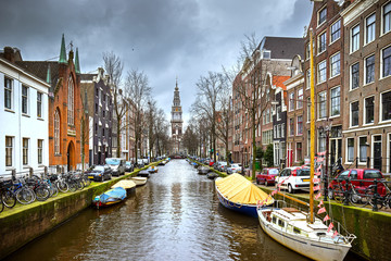 Naklejka premium Cityscape of Amsterdam, Netherlands