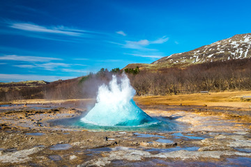 Strokkur geysir eruption, Golden Circle, Iceland