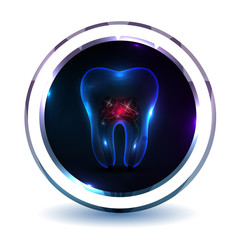 Abstract tooth sign with roots on a dark background scientific modern design 