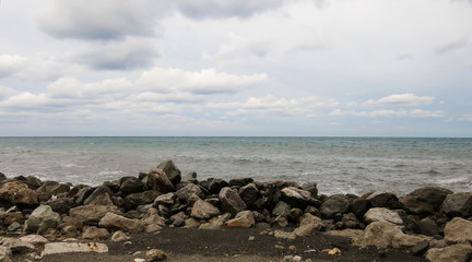 on the sea beach in windy weather