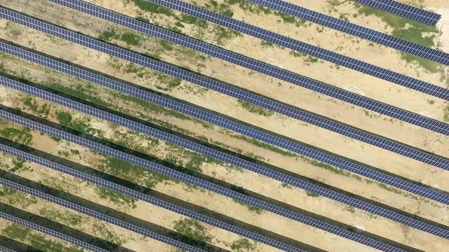 Aerial shot of solar panels - solar power plant.