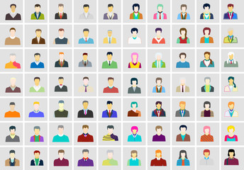 Male and female faces set. People flat icons. Concept Style Modern vector design.