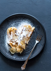 Apple strudel on the plate
