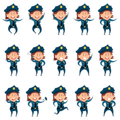 Set of police women flat icons