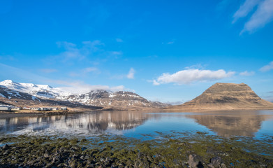 Fototapeta na wymiar Landscape of Mountain and Coast around Grundarfjordur City, Iceland