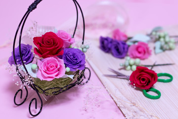 How to Make Preservrd Flower and Clay Flower Arrangement, Colorf