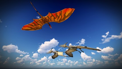 Flying pterodactyl over the land 3d illustration © satori