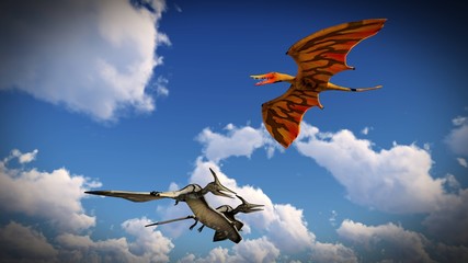 Flying pterodactyl over the land 3d illustration © satori