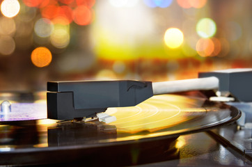 vinyl disc in retro turntable