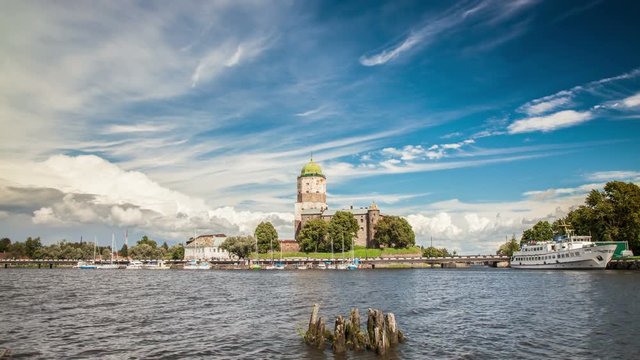 summer day in the city of Vyborg,views of the Castle and the Tower of Olaf