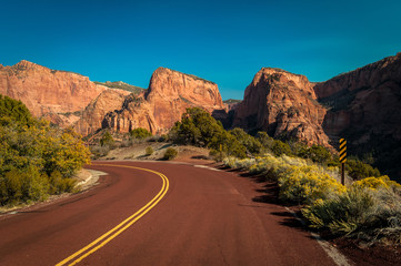 Riding on an open road winding through Southwest America