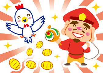 酉と大黒様　溢れる小判