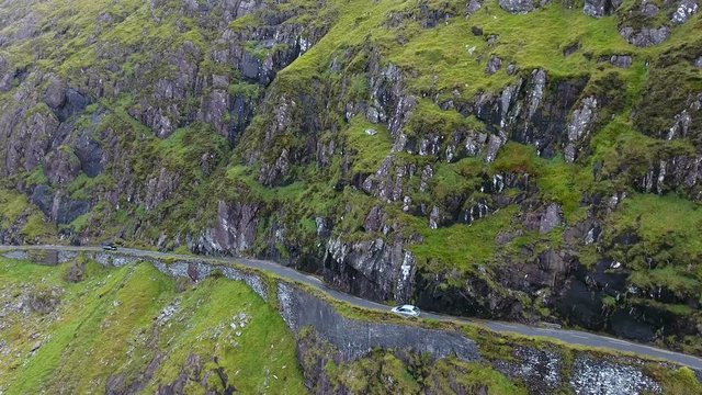 Aerial view of the SkyRoad in Ireland. Sky Road is an 11 km circular route along Clifden Bay and Streamstown Bay with spectacular views on the Atlantic.