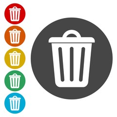 Trash bin or trash can symbol icons set 