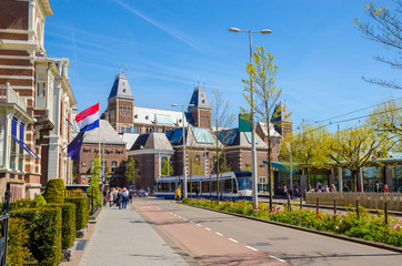 Front wiev of the Rijksmuseum (National state museum), a popular touristic destination in Amsterdam, Netherlands