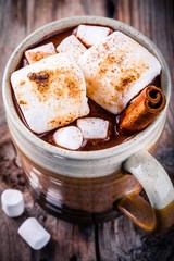 hot chocolate with marshmallows and cinnamon in mug
