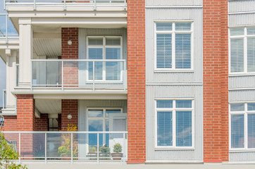 Modern apartment buildings in Richmond, British Columbia, Canada.