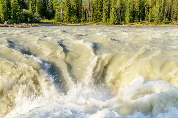Gorgeous Waterfall at Athabaska River in Alberta, Canada.