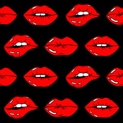 Fototapeta na wymiar Seamless Pattern Of Red Sexy Female Lips.