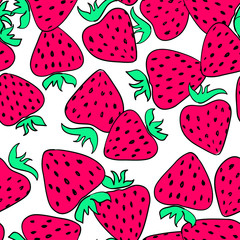 Seamless Pattern Of Cartoon Strawberry.