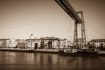 Fototapeta na wymiar The Bizkaia suspension bridge in Portugalete, Spain