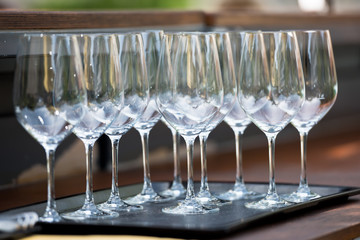 Wine glasses on the table in the restaurant