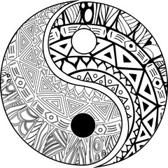 Yin and yang decorative hand drawn symbol for coloring book