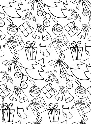 &quot;Drawing with Christmas figures. Illustration for a wrapping paper, wallpaper. Seamless vector