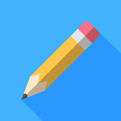 Colorful pencil icon in modern flat style with long shadow. Vector illustration.