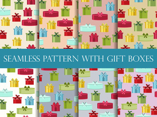 Seamless pattern with gift boxes. Seamless pattern with Christmas presents. Vector illustration.