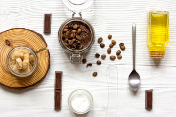 Organic cosmetics based on coffee top view wooden background