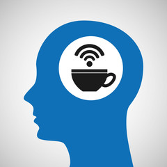 silhouette head cup coffee wifi icon vector illustration eps 10