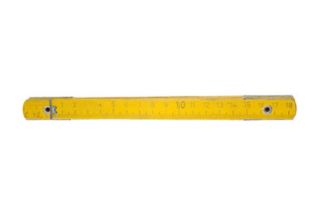 close up of a carpentry ruler on white background