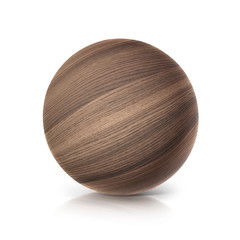oak wood ball 3D illustration on white background
