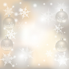 Christmas, New Year festive background for greeting cards. Silver balls illustration