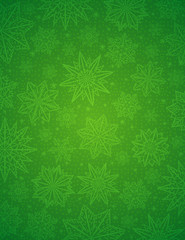 Green christmas background with snowflakes and stars, vector