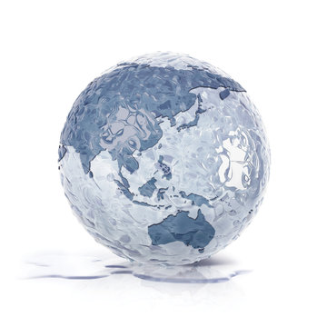 ice globe 3D illustration asia and australia map on white background