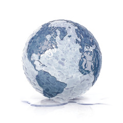 ice globe 3D illustration north and south america map on white background
