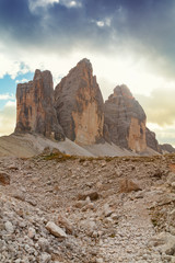 Tre Cime di Lavaredo in beautiful surroundings in the Dolomites in Italy, Europe (Drei Zinnen)