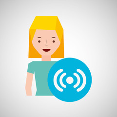cartoon girl wireless wifi design vector illustration eps 10