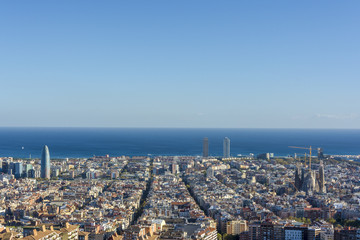 View of Barcelona, tower Agbar, the twin towers and The Sagrada Familia Basilica