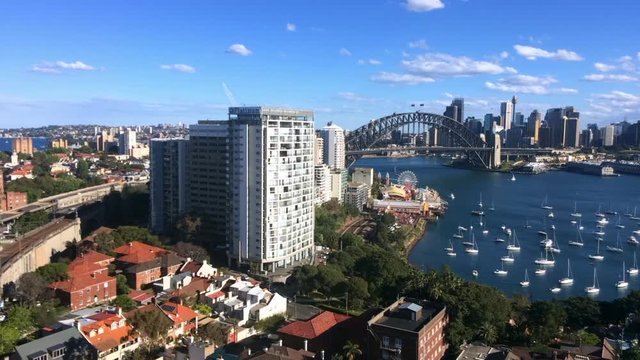 Timelapse,  Panoramic aerial view of Sydney skyline in New South Wales, Australia.